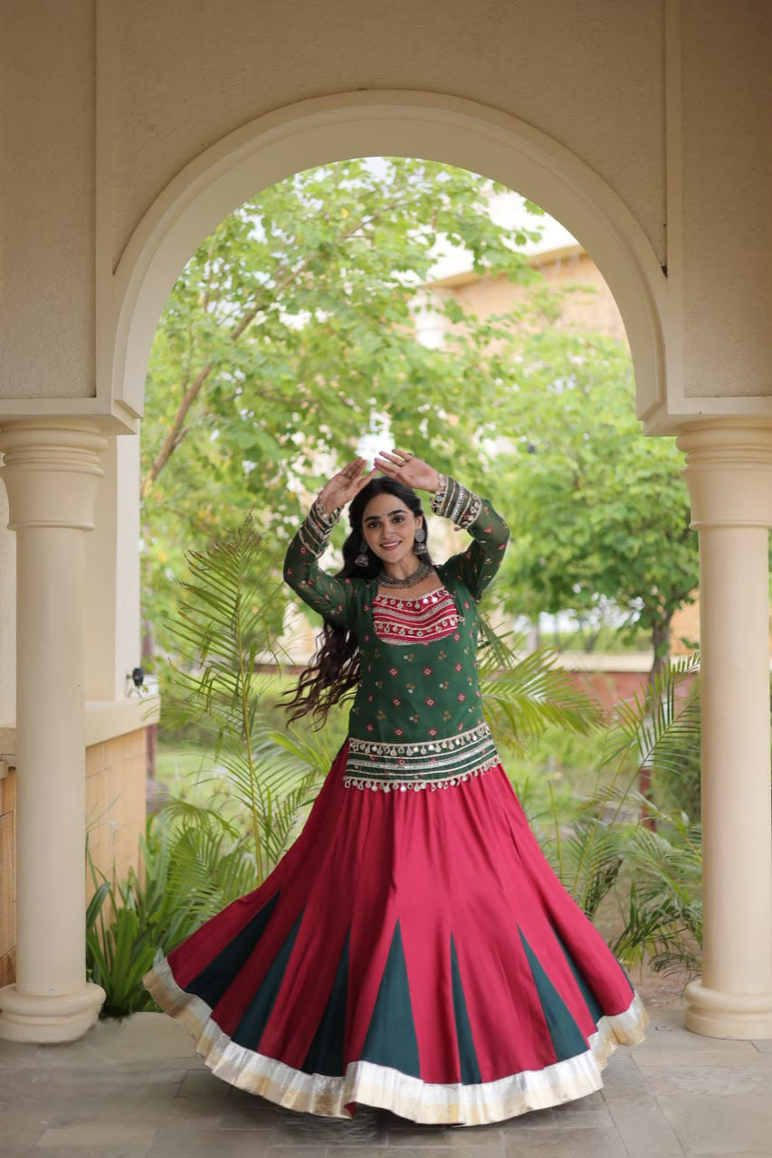 Navrathri Lehenga Choli - Olive Green Bandhini Print